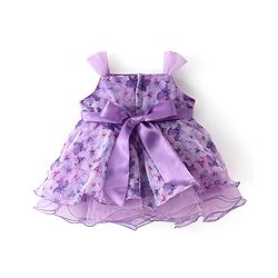 Babyhug Sleeveless Floral  Digital Printed Party Frock with Floral Applique - Lavender