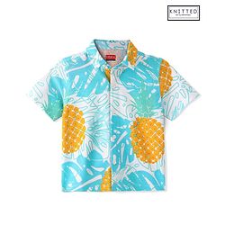 Babyhug 100% Cotton Knit Half Sleeves Shirt Pineapple Print - Blue