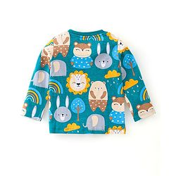 Babyhug Cotton Knit Full Sleeves Night Suit With Bear Print - Blue