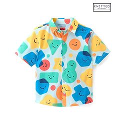 Babyhug 100% Cotton Knit Half Sleeves Shirt Shapes Print - Light Blue