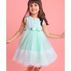 Babyhug Sleeveless Lace Party Frock with Bow - Mint Blue