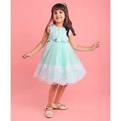 Babyhug Sleeveless Lace Party Frock with Bow - Mint Blue