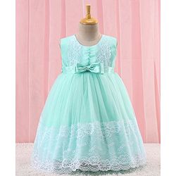 Babyhug Sleeveless Lace Party Frock with Bow - Mint Blue
