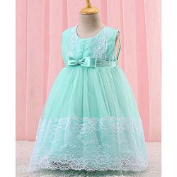 Babyhug Sleeveless Lace Party Frock with Bow - Mint Blue