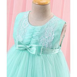 Babyhug Sleeveless Lace Party Frock with Bow - Mint Blue