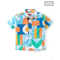 Babyhug 100% Cotton Knit Half Sleeve Regular Collar Shirt Abstract Print - Multicolour