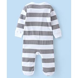 Babyhug Cotton Knit Footed Sleepsuit With Striped Print - Grey