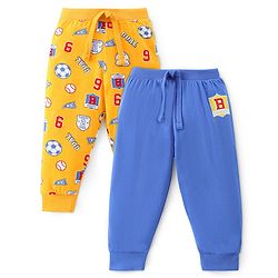 Babyhug Cotton Full Length Lounge Pants Football Print Pack of 2 - Blue & Yellow