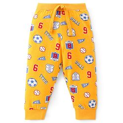 Babyhug Cotton Full Length Lounge Pants Football Print Pack of 2 - Blue & Yellow