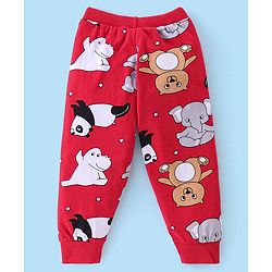 Babyhug Cotton Knit Full Length Lounge Pant With Panda & Hippo Print Pack Of 2 - Grey & Red