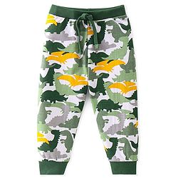 Babyhug Cotton Jersey Knit Full Length Lounge Pants Dino Printed Pack of 2 - Green & Yellow
