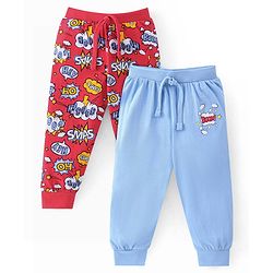 Babyhug Cotton Full Length Lounge Pants Text Print Pack of 2 - Blue & Red