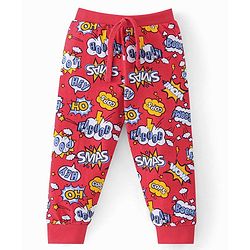 Babyhug Cotton Full Length Lounge Pants Text Print Pack of 2 - Blue & Red