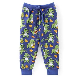 Babyhug Cotton Jersey Knit Full Length Lounge Pants Dino Printed Pack of 2 - Green & Blue