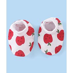 Babyhug 100% Cotton Knit Cap Mittens & Booties Apple Print - Red