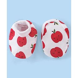 Babyhug 100% Cotton Knit Cap Mittens & Booties Apple Print - Red