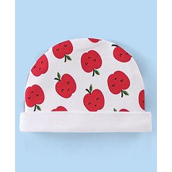 Babyhug 100% Cotton Knit Cap Mittens & Booties Apple Print - Red