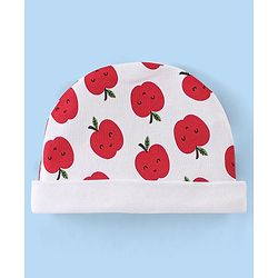 Babyhug 100% Cotton Knit Cap Mittens & Booties Apple Print - Red
