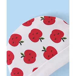 Babyhug 100% Cotton Knit Cap Mittens & Booties Apple Print - Red