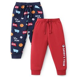 Babyhug Cotton Full Length Lounge Pant Text Printed Pack of 2 - Red & Blue