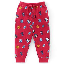 Babyhug Cotton Looper Full Length Lounge Pant With Text Print Pack Of 3 - Navy Blue Yellow & Red
