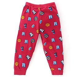 Babyhug Cotton Looper Full Length Lounge Pant With Text Print Pack Of 3 - Navy Blue Yellow & Red