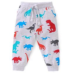 Babyhug Cotton Jersey Knit Full Length Lounge Pants Striped & Dino Print Pack of 3 - Multicolor