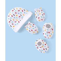 Babyhug 100% Cotton Knit Cap Mittens & Booties Number Print - Multicolour