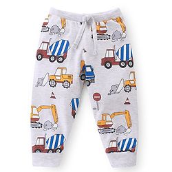 Babyhug Cotton Jersey Knit Full Length Lounge Pant Truck & Text Print Pack of 3 - Blue White & Yellow