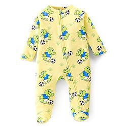 Babyhug Interlock Cotton Knit Full Sleeves Crocodile Print Sleep Suit- Yellow