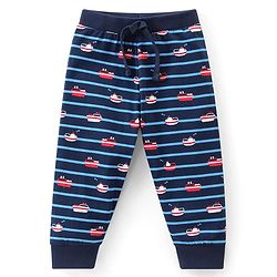 Babyhug Cotton Knit Full Length Striped & Solid Colour Lounge Pants Pack of 3 - Multicolour