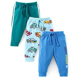 Babyhug Cotton Full Length Lounge Pants Car Print Pack of 3 - Blue