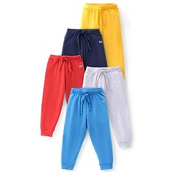 Babyhug Cotton Jersey Knit Full Length Solid Lounge Pants Pack of 5 - Multicolour