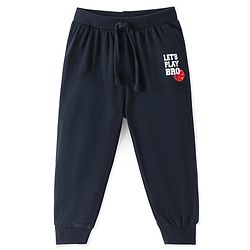 Babyhug Cotton Jersey Knit Full Length Lounge Pant Text Printed - Navy Blue