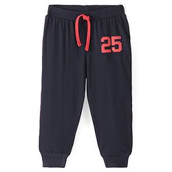 Babyhug Cotton Jersey Knit Full Length Lounge Pant Numeric Print Solid Color - Navy Blue