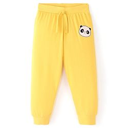 Babyhug Cotton Knit Full Length Lounge Pant with Panda Placement Print - Yellow