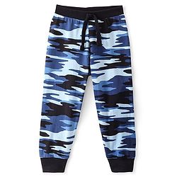 Babyhug Cotton Jersey Knit Full Length Camo Printed Lounge Pant - Blue