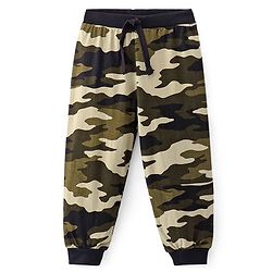 Babyhug Cotton Jersey Full Length Lounge Pant With Camouflage Print - Cream Green & Black