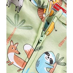 Babyhug Cotton Knit Full Sleeves Footed Sleep Suit With Dino Print - Green