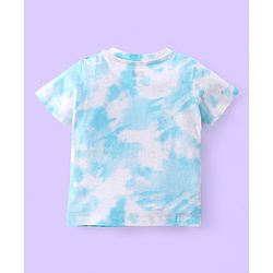 Babyhug Cotton Knit Half Sleeves Monkey Print T-Shirt - Light Blue & White