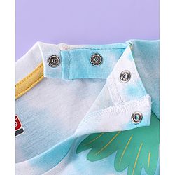 Babyhug Cotton Knit Half Sleeves Monkey Print T-Shirt - Light Blue & White