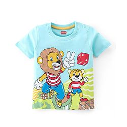 Babyhug 100% Cotton Knit Half Sleeves T-Shirt Lion Graphics - Blue