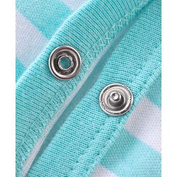Babyhug Cotton Knit Full Sleeves Footed Sleep Suit Striped & Reindeer Print - Blue