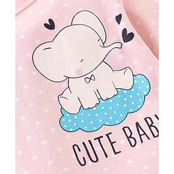 Babyhug Cotton Interlock Knit Footed Sleepsuit Elephant Print - Pink