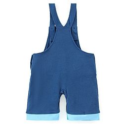 Babyhug 100% Cotton Knit Dungaree and Half Sleeves T-Shirt Set Stripes & Bear Patch - White & Blue