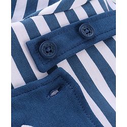 Babyhug 100% Cotton Knit Dungaree and Half Sleeves T-Shirt Set Stripes & Bear Patch - White & Blue
