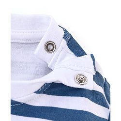 Babyhug 100% Cotton Knit Dungaree and Half Sleeves T-Shirt Set Stripes & Bear Patch - White & Blue