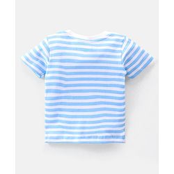 Babyhug Cotton Knit Dungaree with Striped Inner Tee & Teddy Applique - Blue