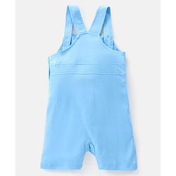 Babyhug Cotton Knit Dungaree with Striped Inner Tee & Teddy Applique - Blue