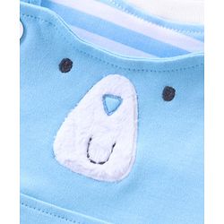 Babyhug Cotton Knit Dungaree with Striped Inner Tee & Teddy Applique - Blue